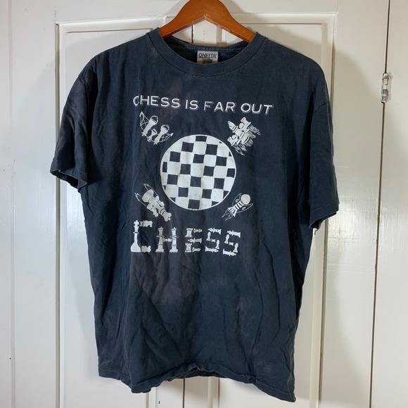 Vintage Chess is Far Out T Shirt Oneita ColorWear Graphic Tee Large Single Sttch - Picture 2 of 15